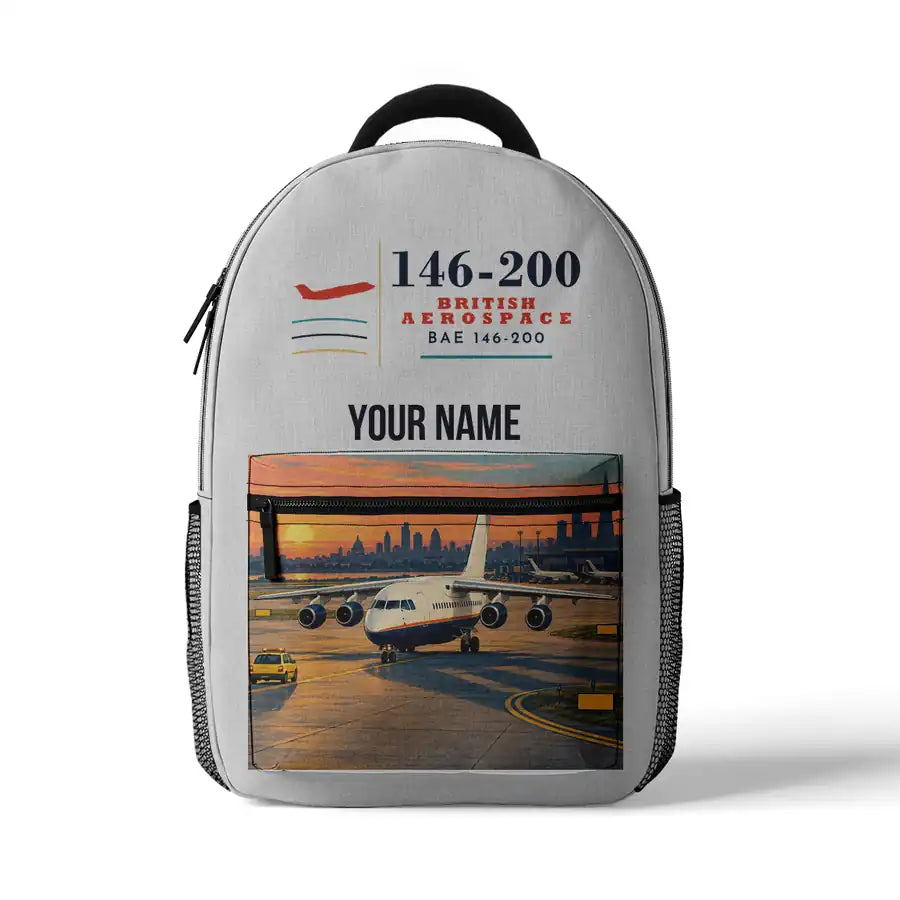 British Aerospace 146-200 - 3D Backpack - White + Name
