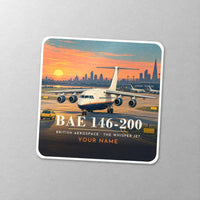Thumbnail for British Aerospace 146-200 - 3D + Name - Square Sticker - Close-up