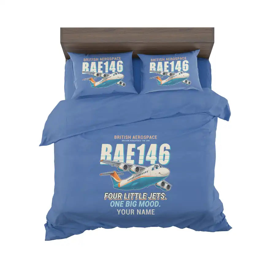 British Aerospace 146-200 - Cartoon + Name - Bedding Set - Blue