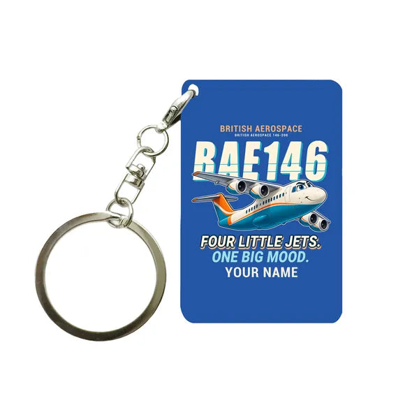 British Aerospace 146-200 - Cartoon + Name - Key Chain - Blue