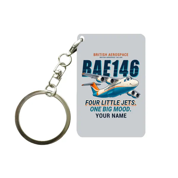 British Aerospace 146-200 - Cartoon + Name - Key Chain - Light Gray