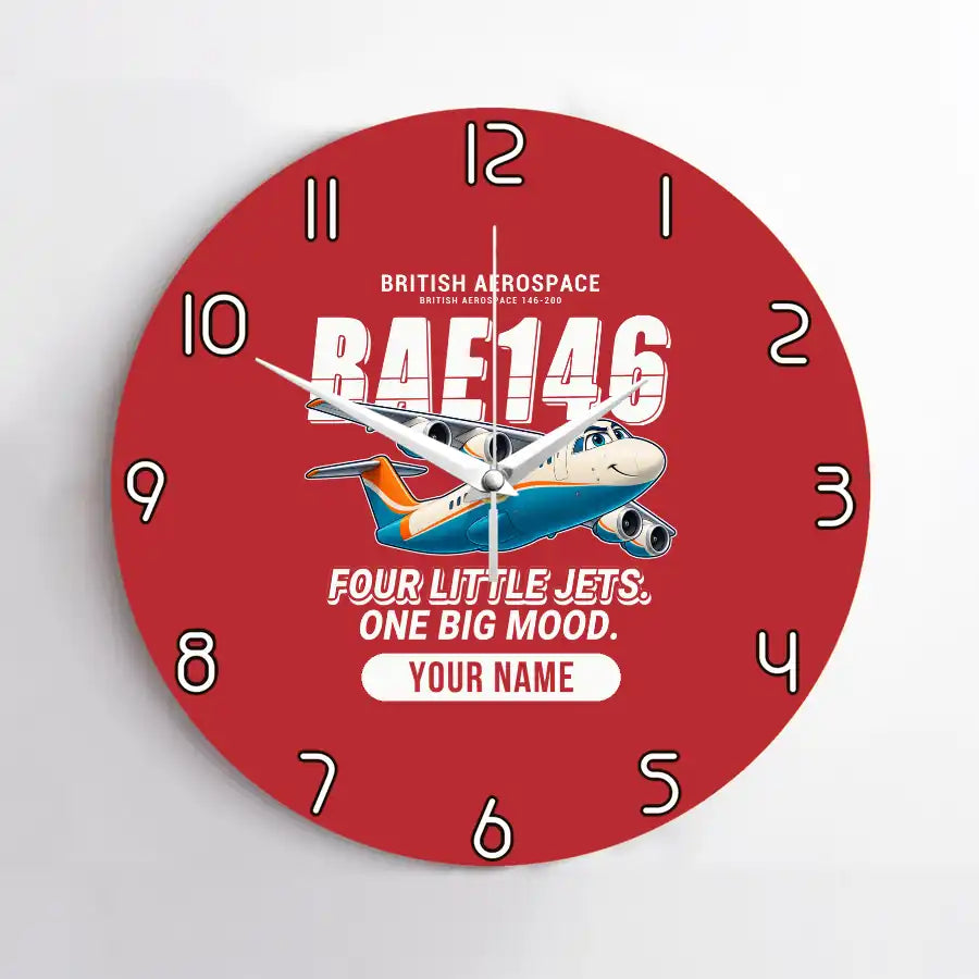 British Aerospace 146-200 - Cartoon + Name - No Frame - Red