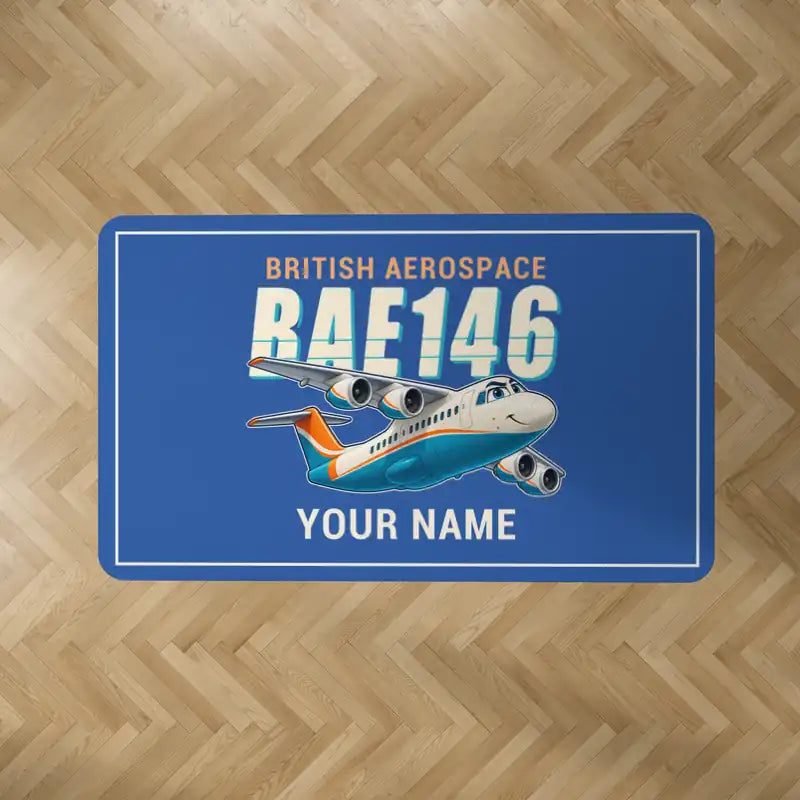 British Aerospace 146-200 - Cartoon + Name - Rectangle Carpet - Blue