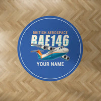 Thumbnail for British Aerospace 146-200 - Cartoon + Name - Round Carpet - Blue