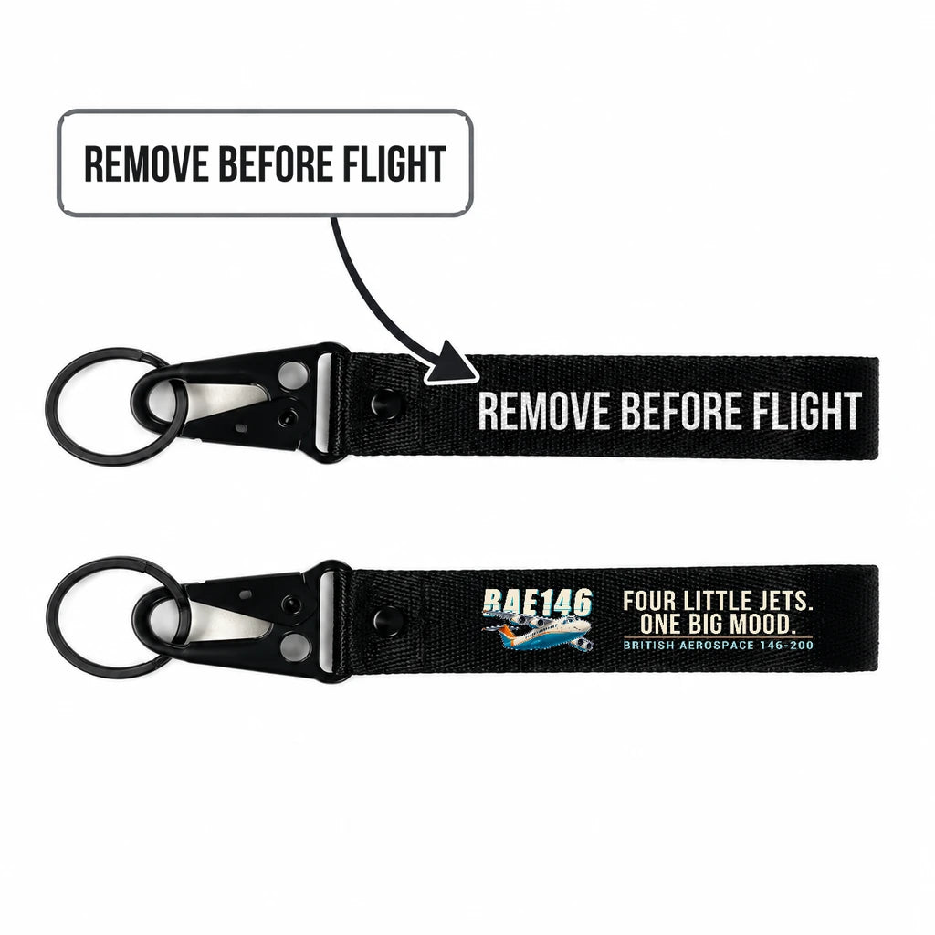 British Aerospace 146-200 Hawk-Shaped Key Chains - Black - Cartoon - Remove Before Flight