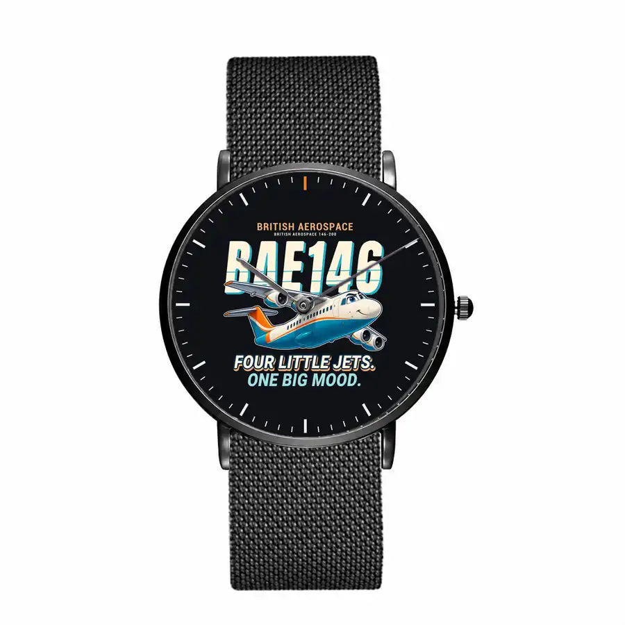 British Aerospace 146-200 - Cartoon - Slim Mesh - Black and Stainless Steel Strap