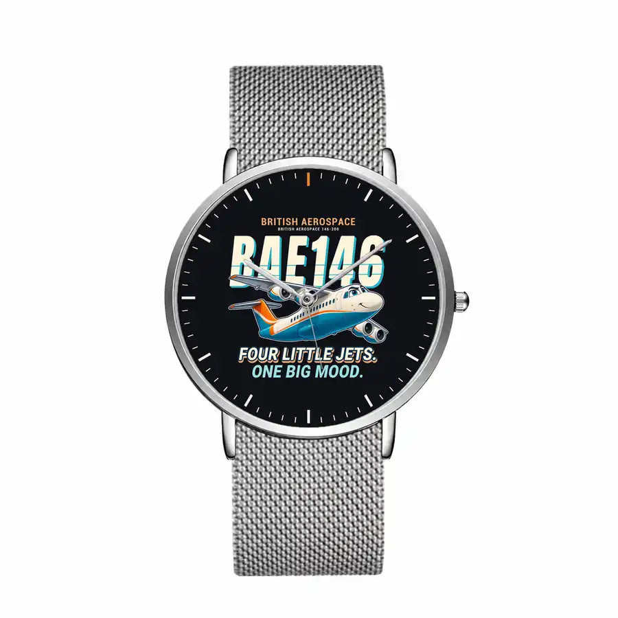 British Aerospace 146-200 - Cartoon - Slim Mesh - Silver and Silver Stainless Steel Strap