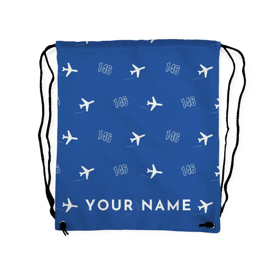 British Aerospace 146-200 - Drawstring Bag - 3D Pattern + Name - Blue