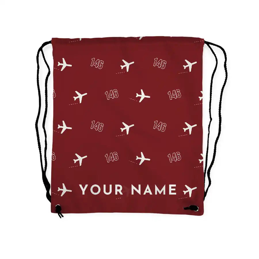British Aerospace 146-200 - Drawstring Bag - 3D Pattern + Name - Dark Red