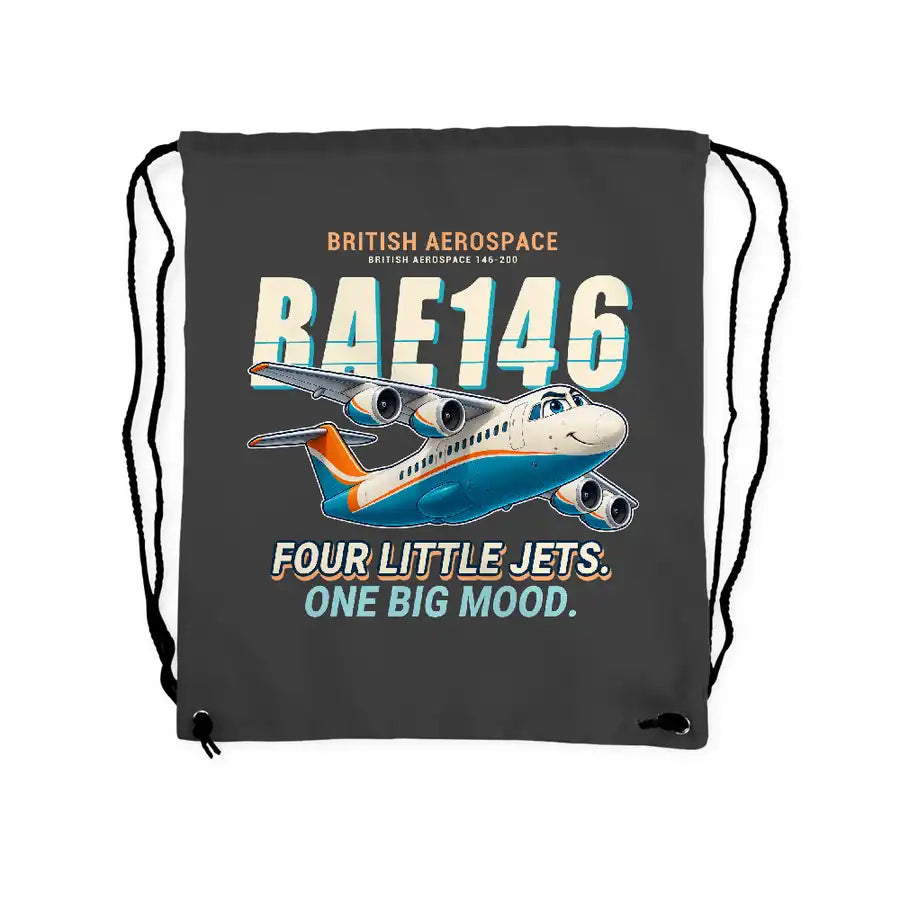 British Aerospace 146-200 - Drawstring Bag - Cartoon - Gray