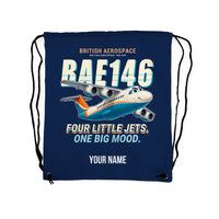 Thumbnail for British Aerospace 146-200 - Drawstring Bag - Cartoon + Name - Dark Blue