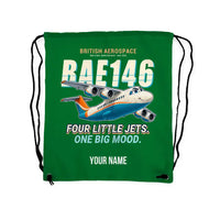 Thumbnail for British Aerospace 146-200 - Drawstring Bag - Cartoon + Name - Green