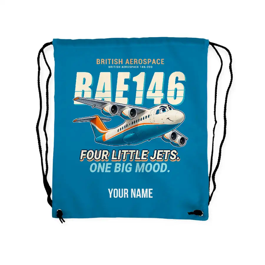 British Aerospace 146-200 - Drawstring Bag - Cartoon + Name - Light Blue