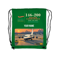 Thumbnail for British Aerospace 146-200 - Drawstring Bag - Classic + Name - Green