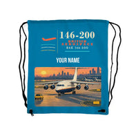Thumbnail for British Aerospace 146-200 - Drawstring Bag - Classic + Name - Light Blue