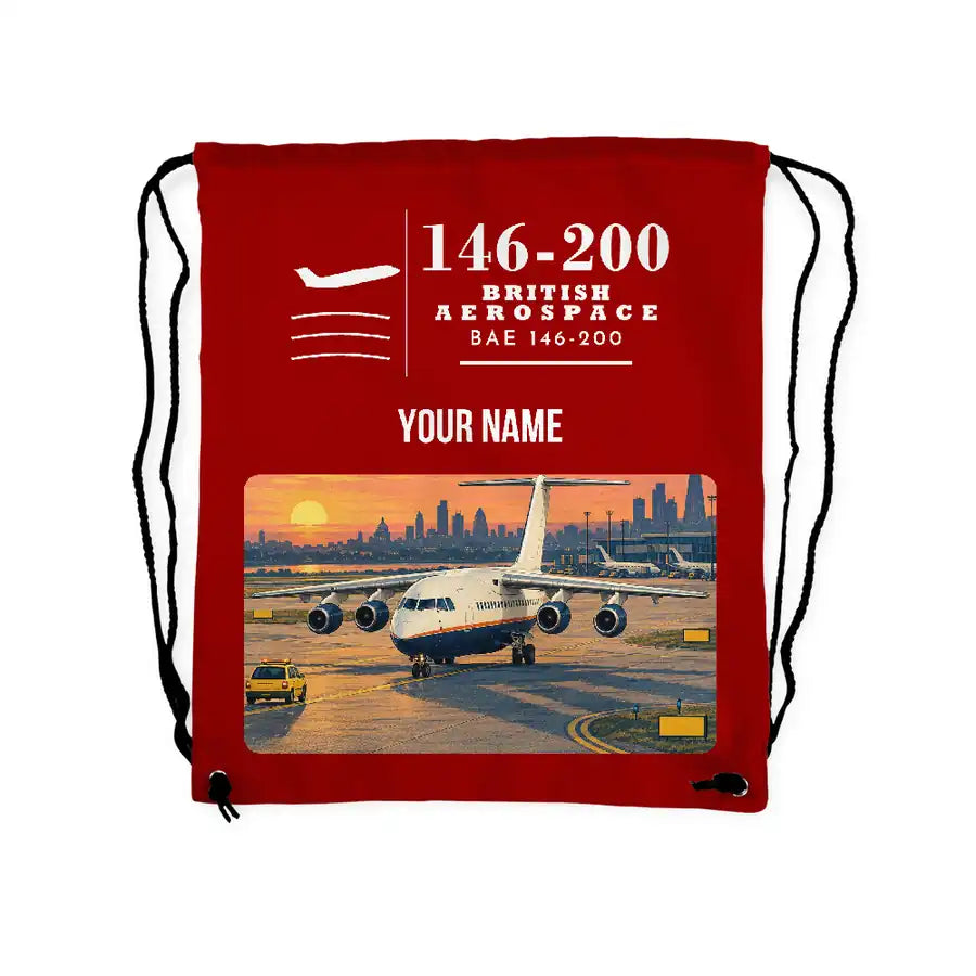 British Aerospace 146-200 - Drawstring Bag - Classic + Name - Red