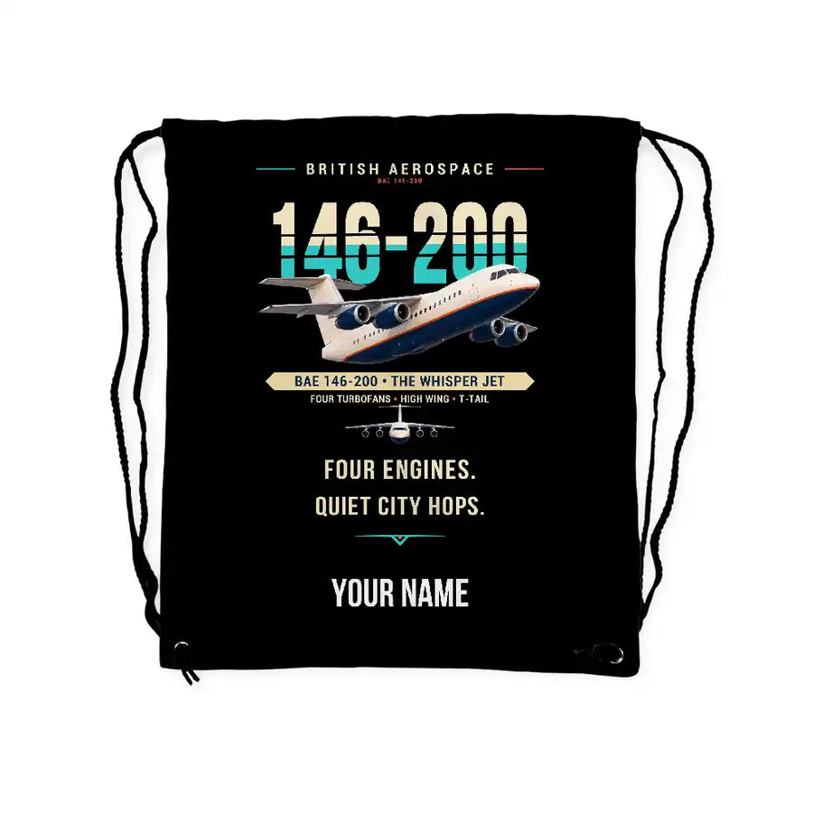 British Aerospace 146-200 - Drawstring Bag - Original + Name - Black