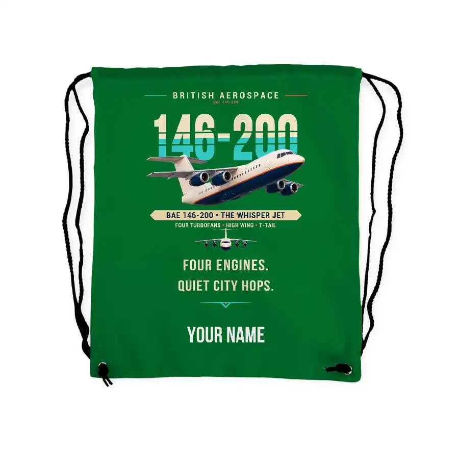 British Aerospace 146-200 - Drawstring Bag - Original + Name - Green