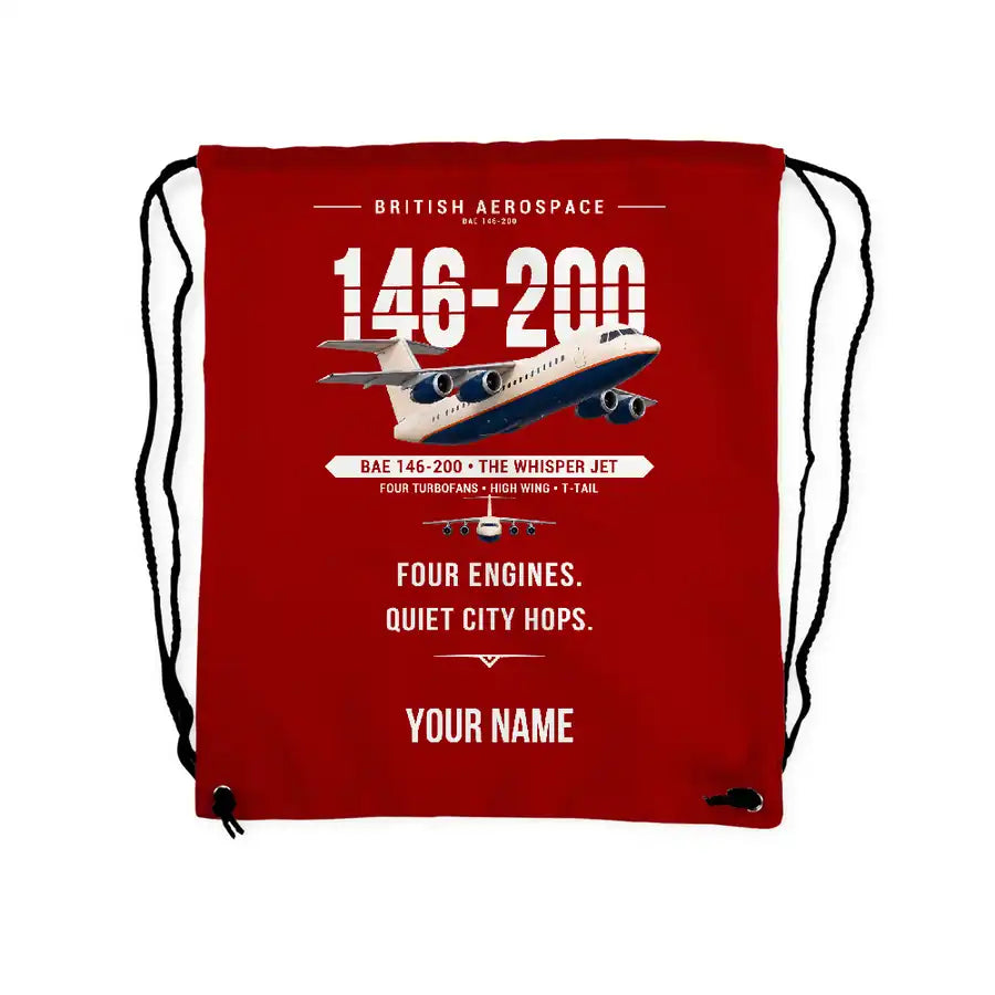 British Aerospace 146-200 - Drawstring Bag - Original + Name - Red