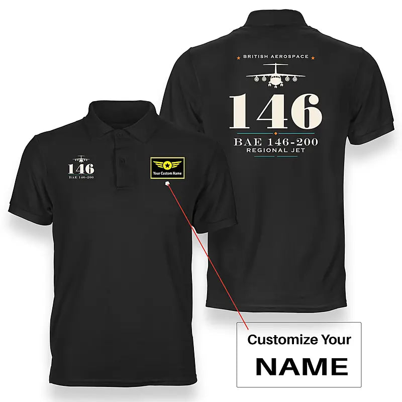 British Aerospace 146-200 - Heritage - Double-Side Polo - Black + Name