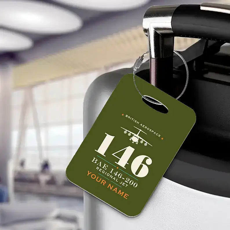 British Aerospace 146-200 - Heritage + Name - Luggage Tag - Green Army
