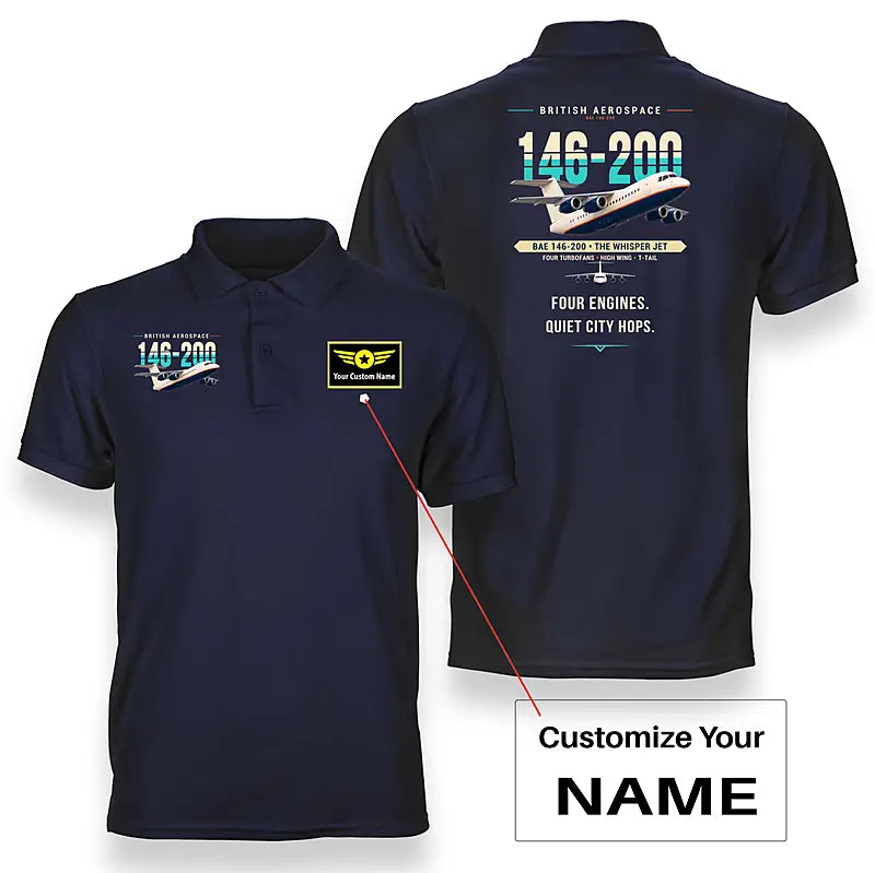 British Aerospace 146-200 - Original - Double-Side Polo - Navy Blue + Name
