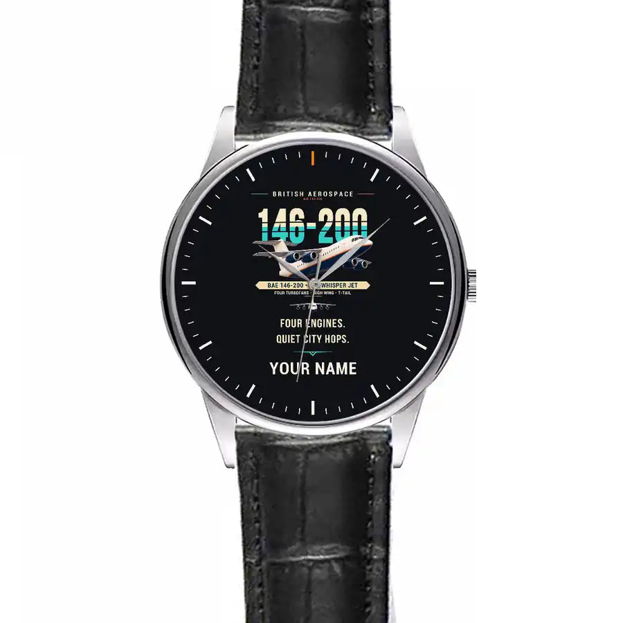 British Aerospace 146-200 - Original + Name - Leather Strap - Striped Black Leather Strap