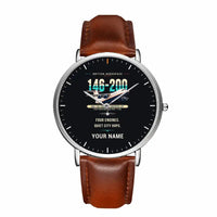 Thumbnail for British Aerospace 146-200 - Original + Name - Slim Leather - Silver and Brown Leather Strap