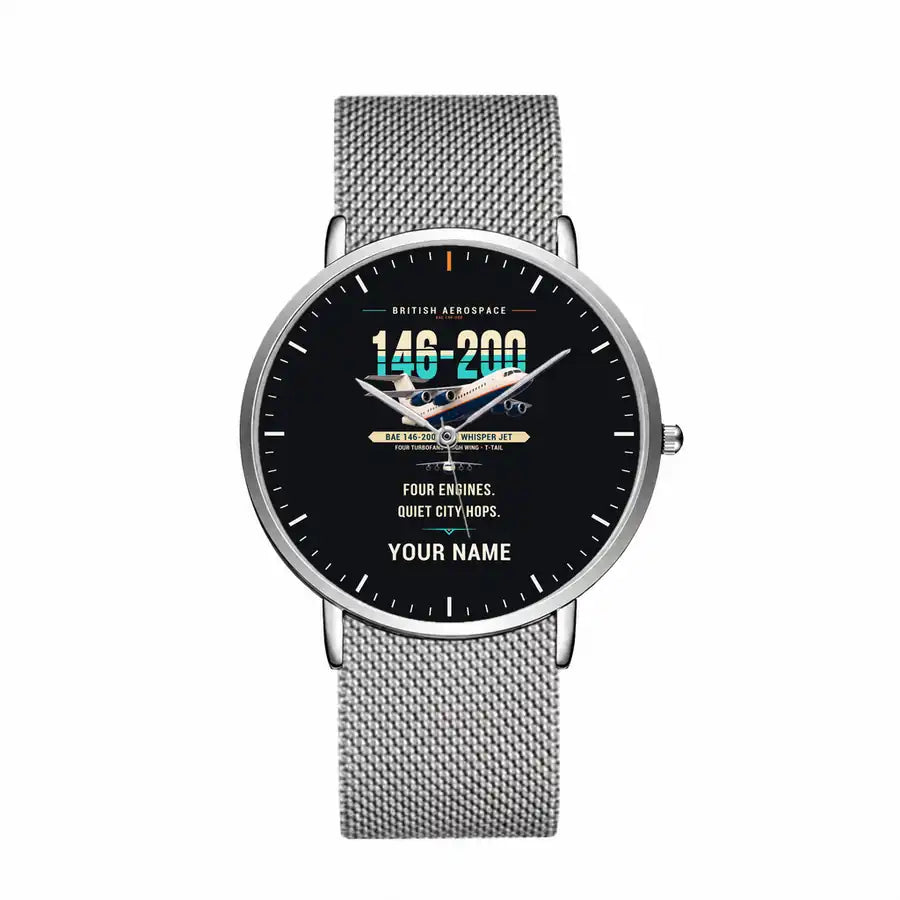 British Aerospace 146-200 - Original + Name - Slim Mesh - Silver and Silver Stainless Steel Strap
