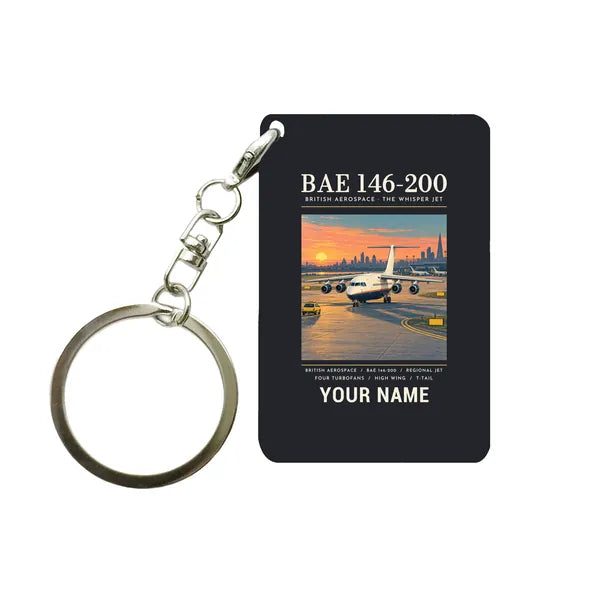 British Aerospace 146-200 - Poster + Name - Key Chain - Black