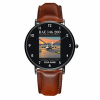 Thumbnail for British Aerospace 146-200 - Poster + Name - Slim Leather - Black and Brown Leather Strap