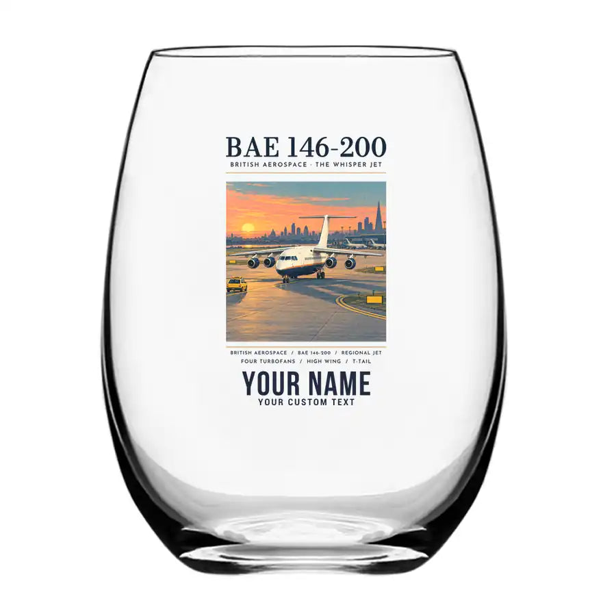 British Aerospace 146-200 - Poster + Name - Water & Drink Glass