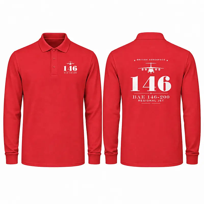 British Aerospace 146-200 Premium Polo T-Shirts - Heritage - Long Sleeve - Red