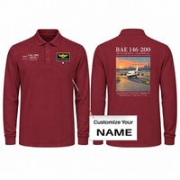 Thumbnail for British Aerospace 146-200 Premium Polo T-Shirts - Poster + Name - Long Sleeve - Dark Red