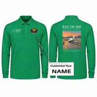 Thumbnail for British Aerospace 146-200 Premium Polo T-Shirts - Poster + Name - Long Sleeve - Green