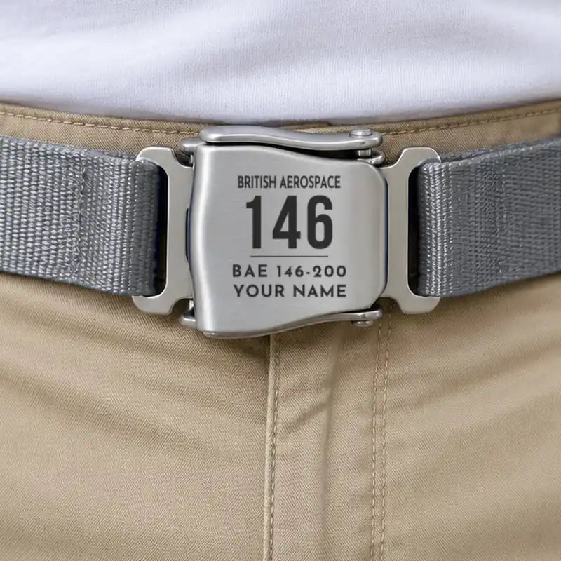 British Aerospace 146-200 - Seat Belt - Tag + Name - Gray