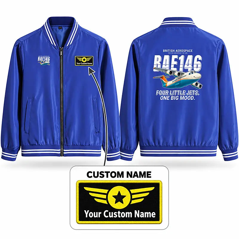 British Aerospace 146-200 Stylish Jackets - Baseball Collar - Cartoon + Name - Royal Blue