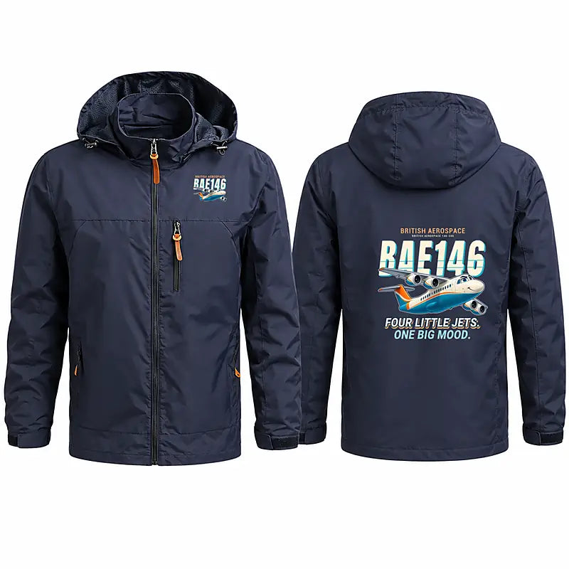 British Aerospace 146-200 Stylish Jackets - Hooded Windbreaker - Cartoon - Navy Blue