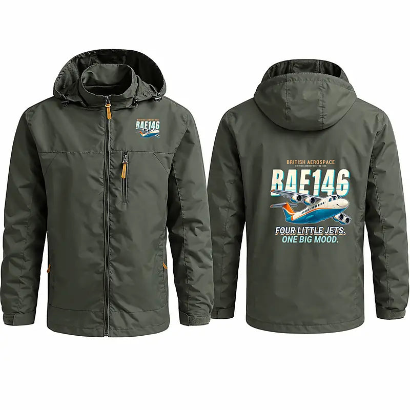 British Aerospace 146-200 Stylish Jackets - Hooded Windbreaker - Cartoon - Olive Green