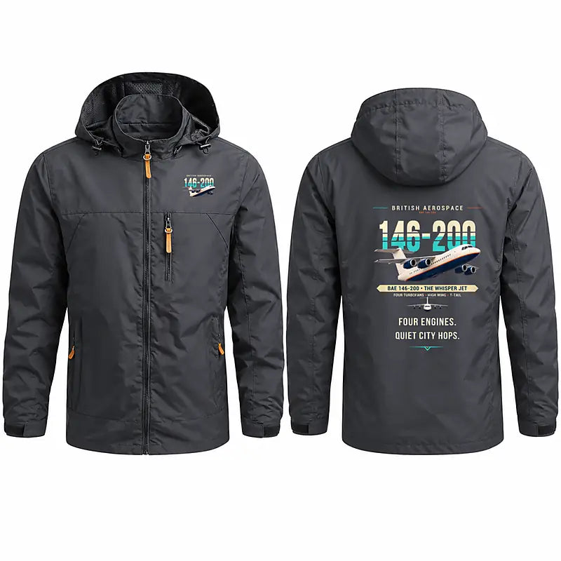 British Aerospace 146-200 Stylish Jackets - Hooded Windbreaker - Original - Charcoal