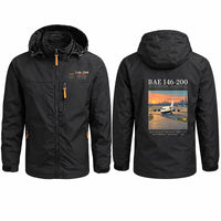 Thumbnail for British Aerospace 146-200 Stylish Jackets - Hooded Windbreaker - Poster - Black