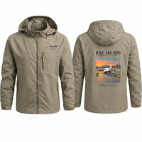 Thumbnail for British Aerospace 146-200 Stylish Jackets - Hooded Windbreaker - Poster - Khaki