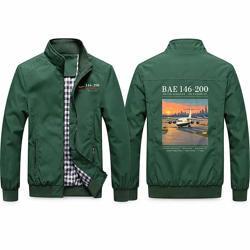 British Aerospace 146-200 Stylish Jackets - Stand Collar - Poster - Green