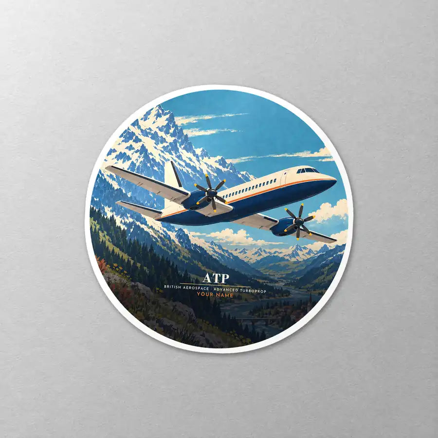 British Aerospace ATP - 3D + Name - Circle Sticker - Close-up