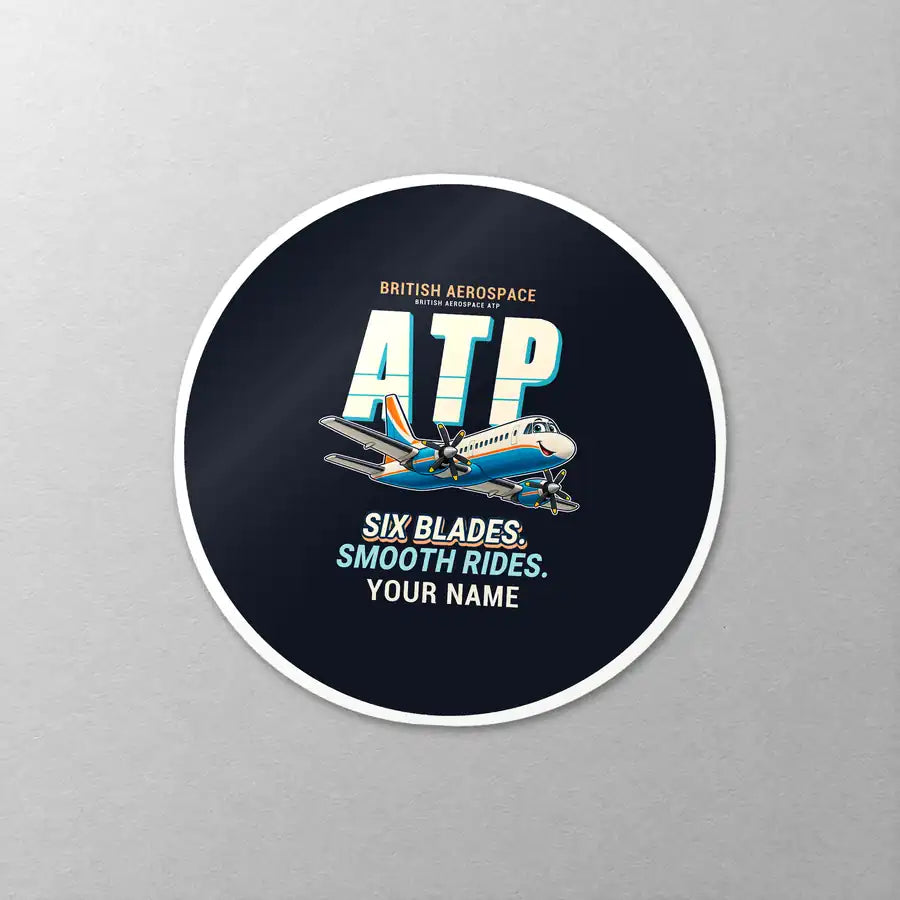 British Aerospace ATP - Cartoon + Name - Circle Sticker - Close-up