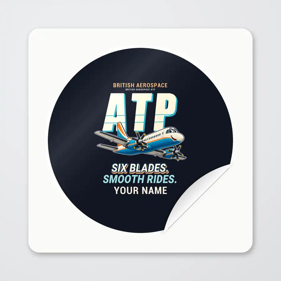 British Aerospace ATP - Cartoon + Name - Circle Sticker - Peel