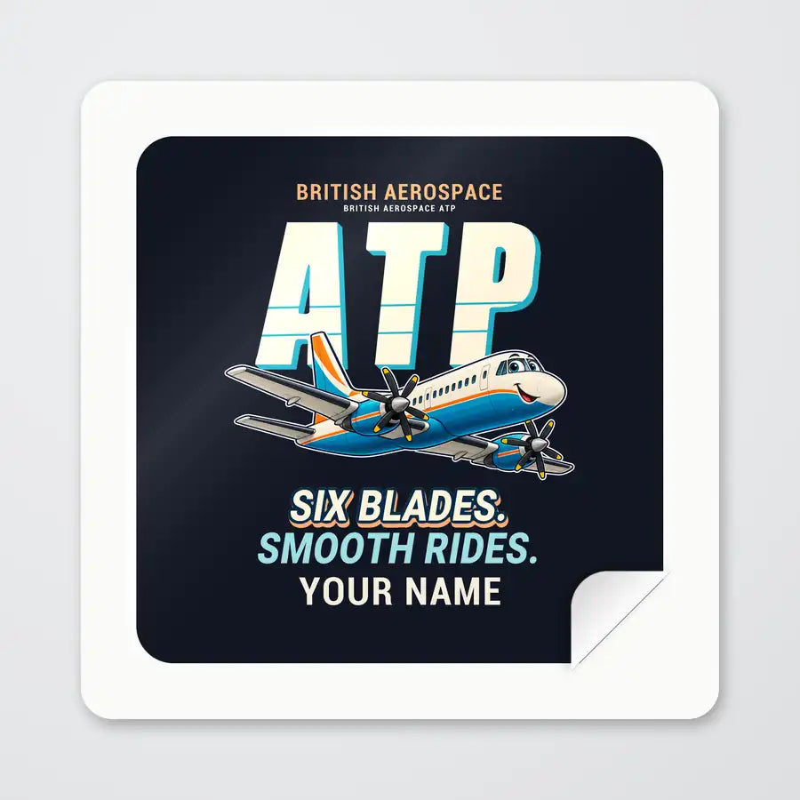 British Aerospace ATP - Cartoon + Name - Square Sticker - Peel