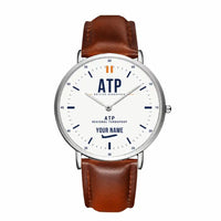 Thumbnail for British Aerospace ATP - Classic - White + Name - Slim Leather - Silver and Brown Leather Strap