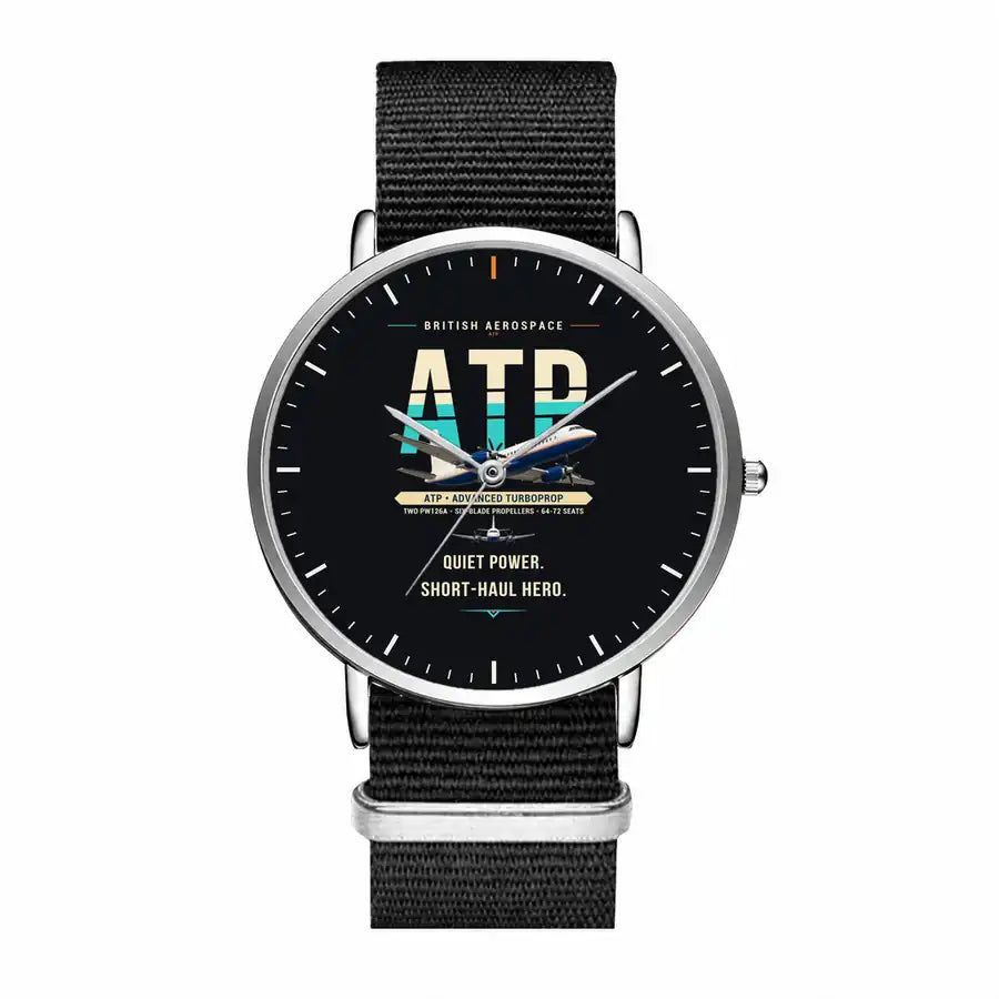 British Aerospace ATP - Original - Slim Leather - Silver and Black Nylon Strap