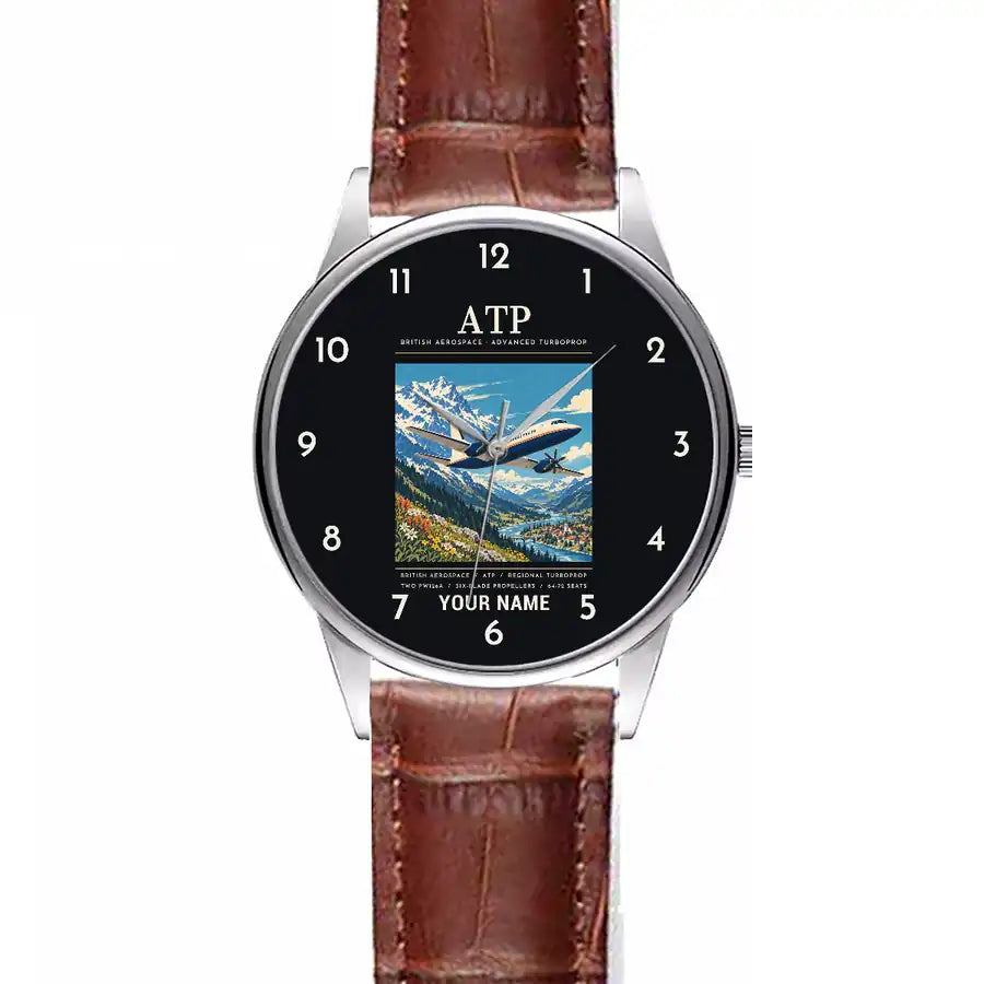 British Aerospace ATP - Poster + Name - Leather Strap - Striped Brown Leather Strap